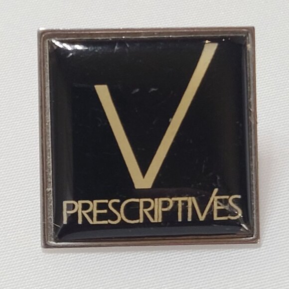 Prescriptives Cosmetics V Logo Square Enamel Pin Makeup Brand Pinback Black Gold - Picture 6 of 6